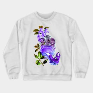 Flowers in a glass bottle and quartz - Artwork Crewneck Sweatshirt